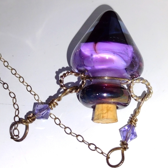 Hand Blown Perfume Bottle in a Deep Translucent R - Picture 2 of 8